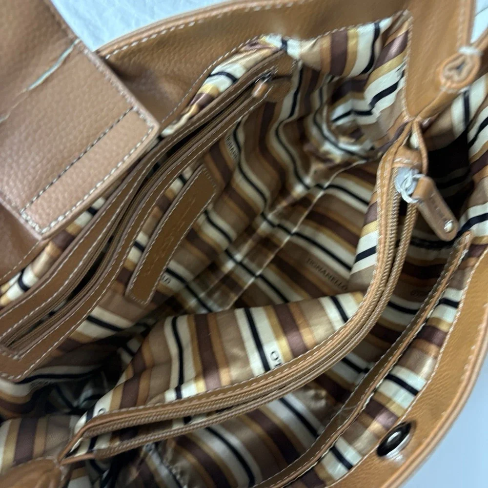 Tignanello‎ Caramel Graham Cracker Brown Pebbled Leather Hobo Bag Silver Y2K 15
